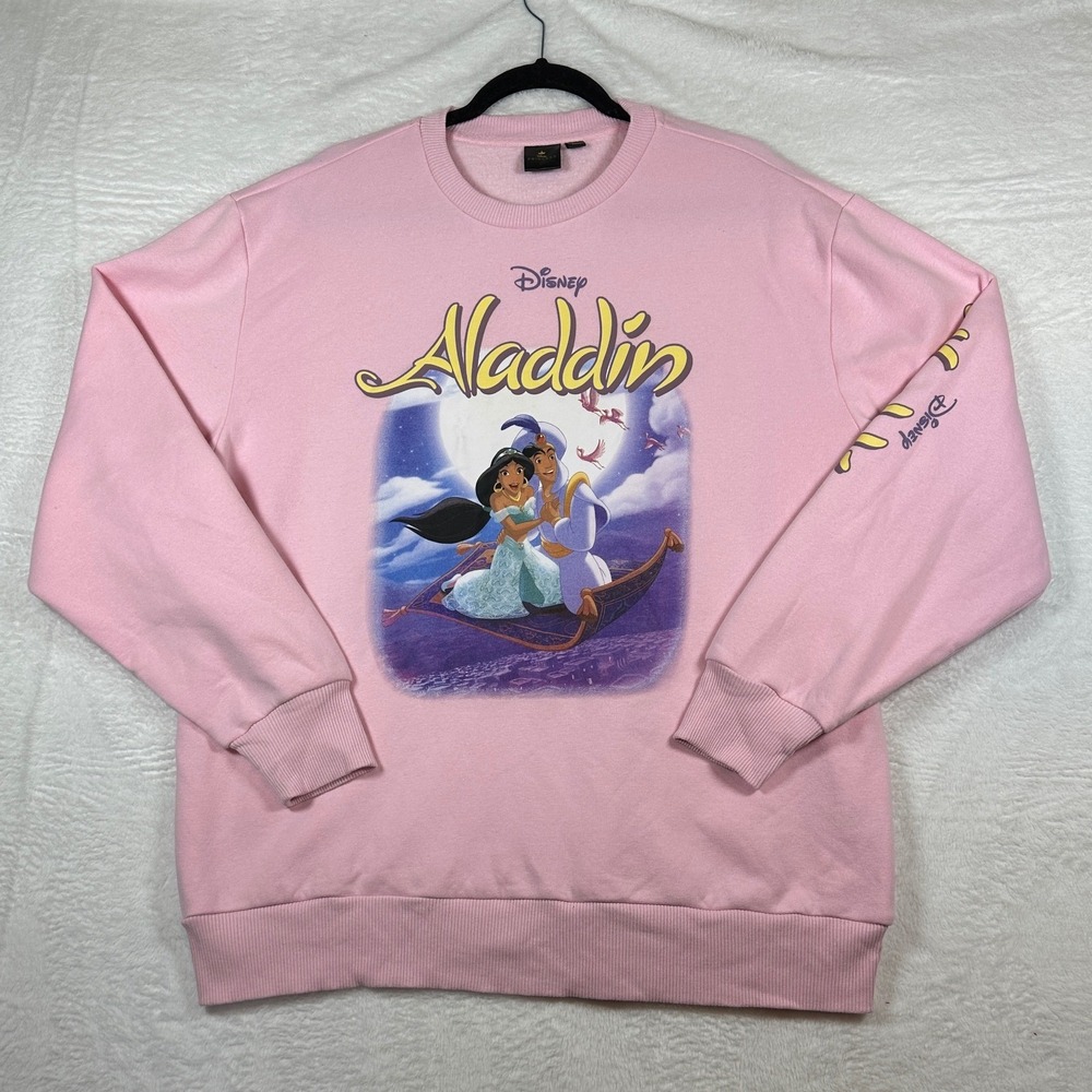 Disney Princess Aladdin Sweatshirt Women LG Pink Jasmine Graphic Fleece 1057